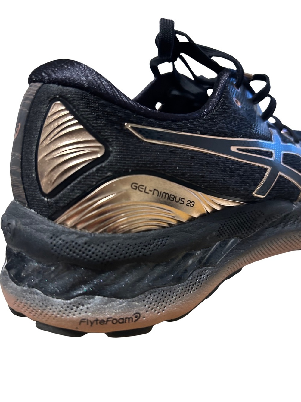 ASICS Gel-Nimbus 23 Women's - Black with Rose Gold Accents ( no insoles)